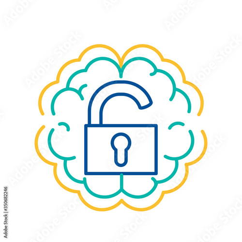 Unlock Lock Icon on Brain Extrovert Type Sign