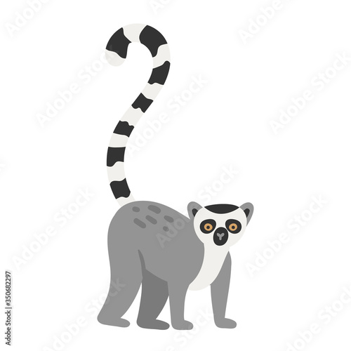 Lemur Cartoon character stay. Flat animal icon. Vector illustration isolated on white background.