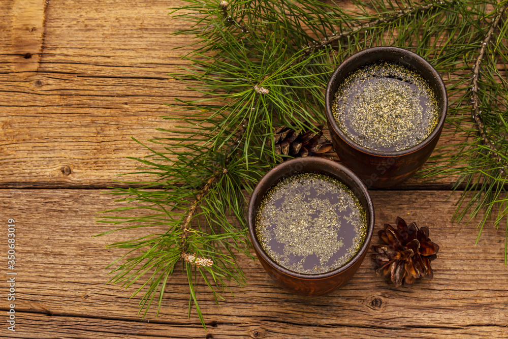 Pine needle tea, sollip-cha, traditional Korean beverage. Alternative medicine, healthy life style Pine needle tea, sollip-cha, traditional Korean beverage. Alternative medicine, healthy life style