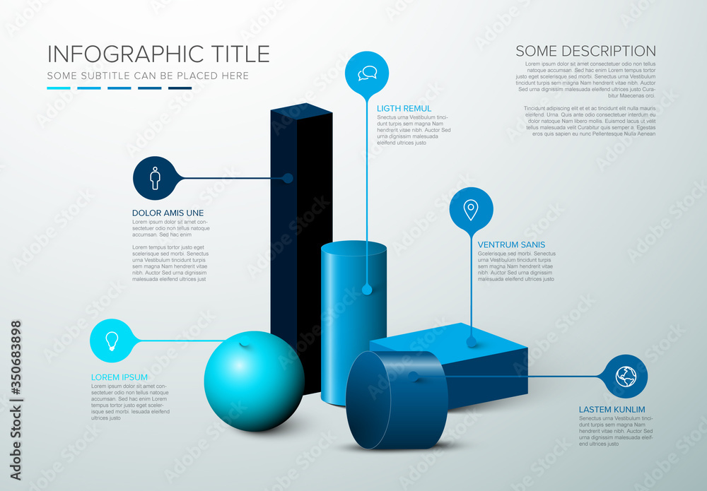 Multipurpose Infographic Layout with 3D Shapes Stock Template | Adobe Stock