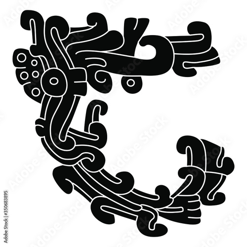 Isolated vector illustration. Mayan decor. Abstract geometrical scroll. Black and white silhouette. Ancient Native American Mexican art.