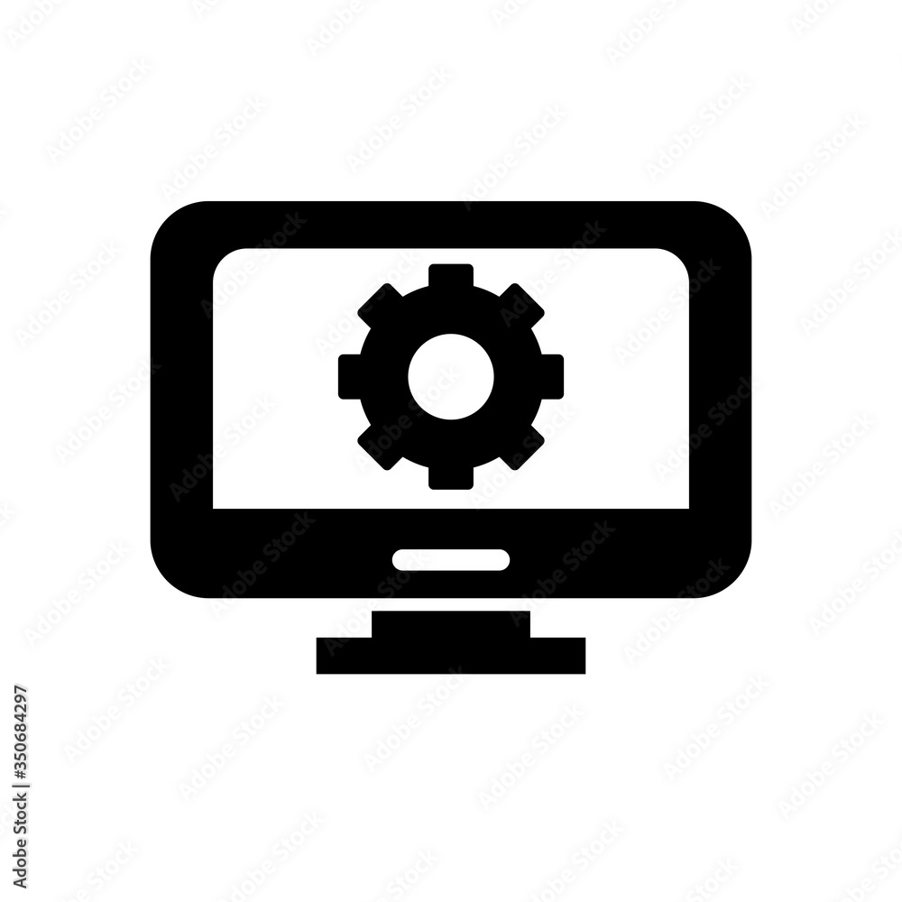desktop with gear silhouette style icon desktop with gear silhouette style icon