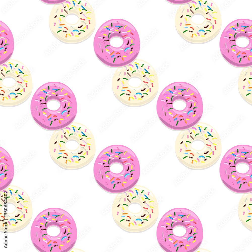 Vector seamless pattern illustration of donuts pink and light glaze on a white Vector seamless pattern illustration of donuts pink and light glaze on a white