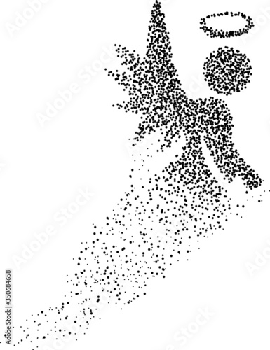 Holy angel formed by a magical trail of flying points