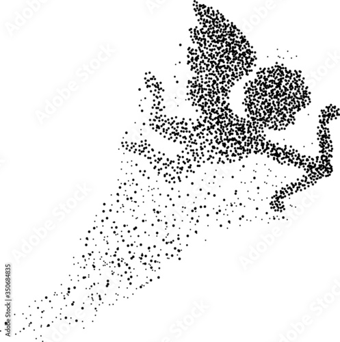Little Cupid formed by a magical trail of flying points