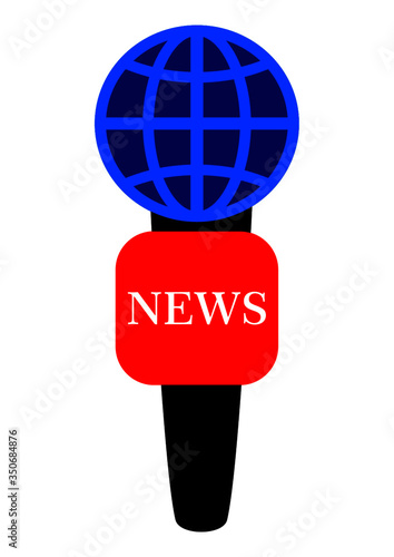 Correspondent microphone for recording world news interviews. Commentator. News. Radio and television. Background image. Place for text. Poster. Outdoor advertising. Template for text. Abstraction.