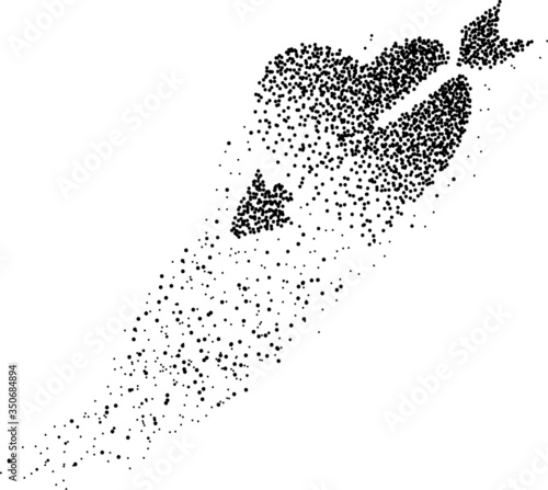 Cupid heart formed by a magical trail of flying points