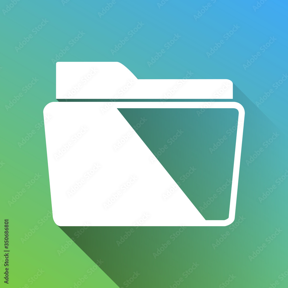 Folder sign illustration. White Icon with gray dropped limitless shadow on green to blue background. Illustration. Folder sign illustration. White Icon with gray dropped limitless shadow on green to blue background. Illustration.