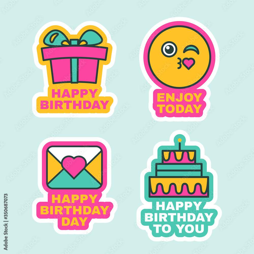 Happy Birthday Labels Comic Sticker Icon Design