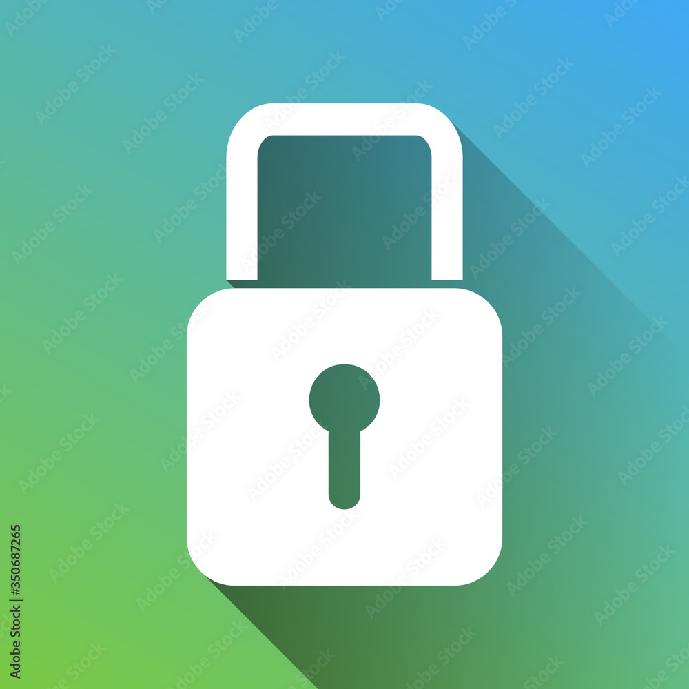 Lock sign illustration. White Icon with gray dropped limitless shadow on green to blue background. Illustration. Lock sign illustration. White Icon with gray dropped limitless shadow on green to blue background. Illustration.