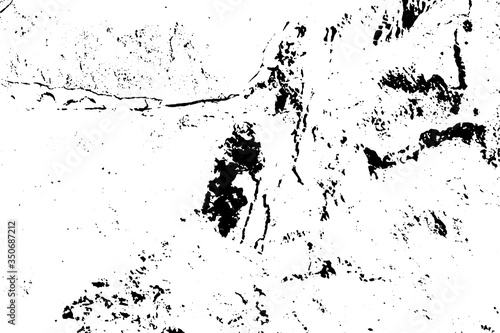 Old cracked surface, black lines and spots on a white background, basic texture, isolated on white