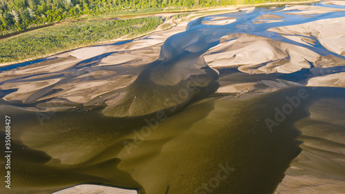 sandbanks on the Vistula River photographed from a drone