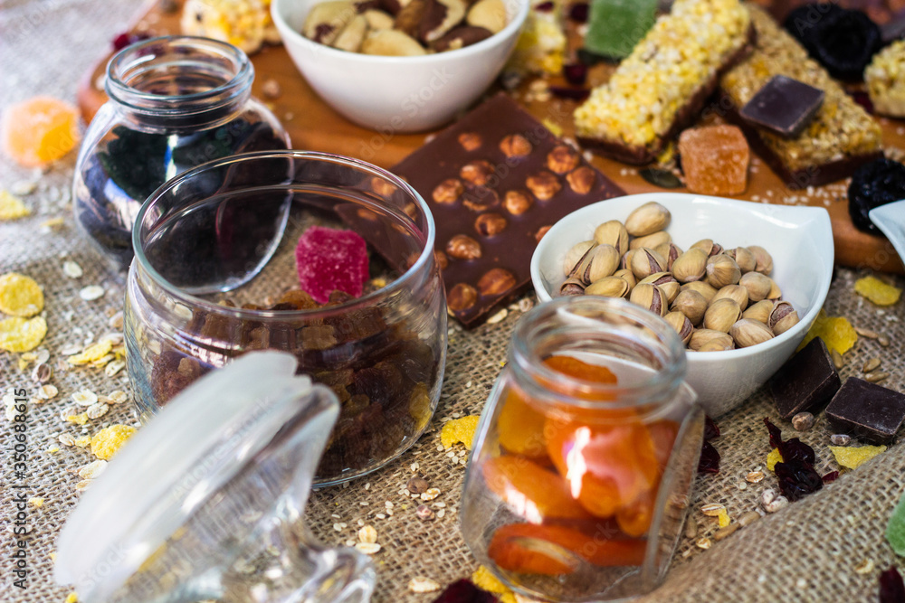 Granola bars with healthy nuts and dried fruits Granola bars with healthy nuts and dried fruits