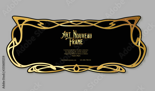 Label, decorative frame, border. Tamplate good for product label with place for text Colored vector illustration in art nouveau style, vintage, old, retro style. In gold and black colors.