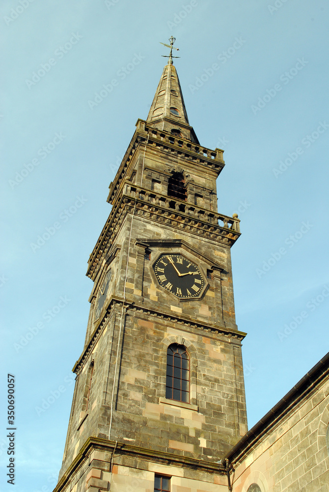 Stone Church Spire & Clock seen from Below 