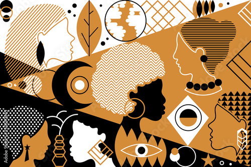 Beautiful fashion pattern with diverse women faces