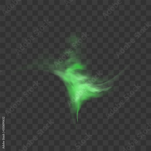 Green smoke isolated on transparent background. Realistic green bad smell, magic mist cloud, chemical toxic gas, steam waves. Realistic vector illustration