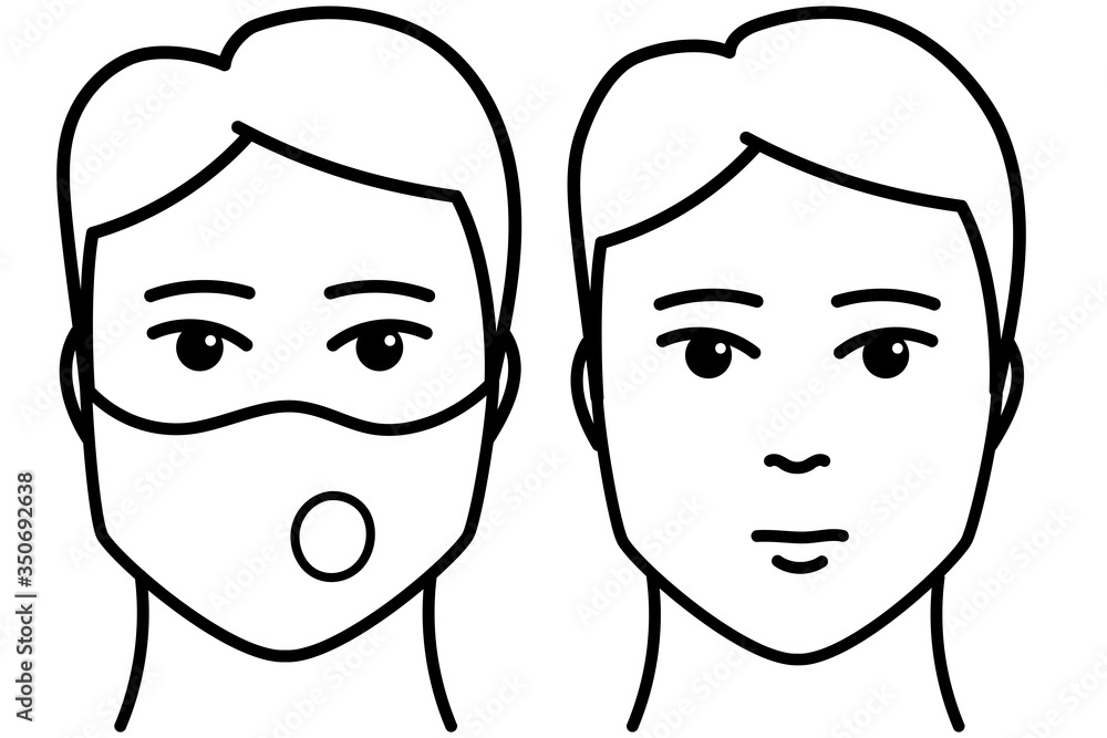 Graphic man with medical mask and without mask. Infection prevention concept. Graphic man with medical mask and without mask. Infection prevention concept.