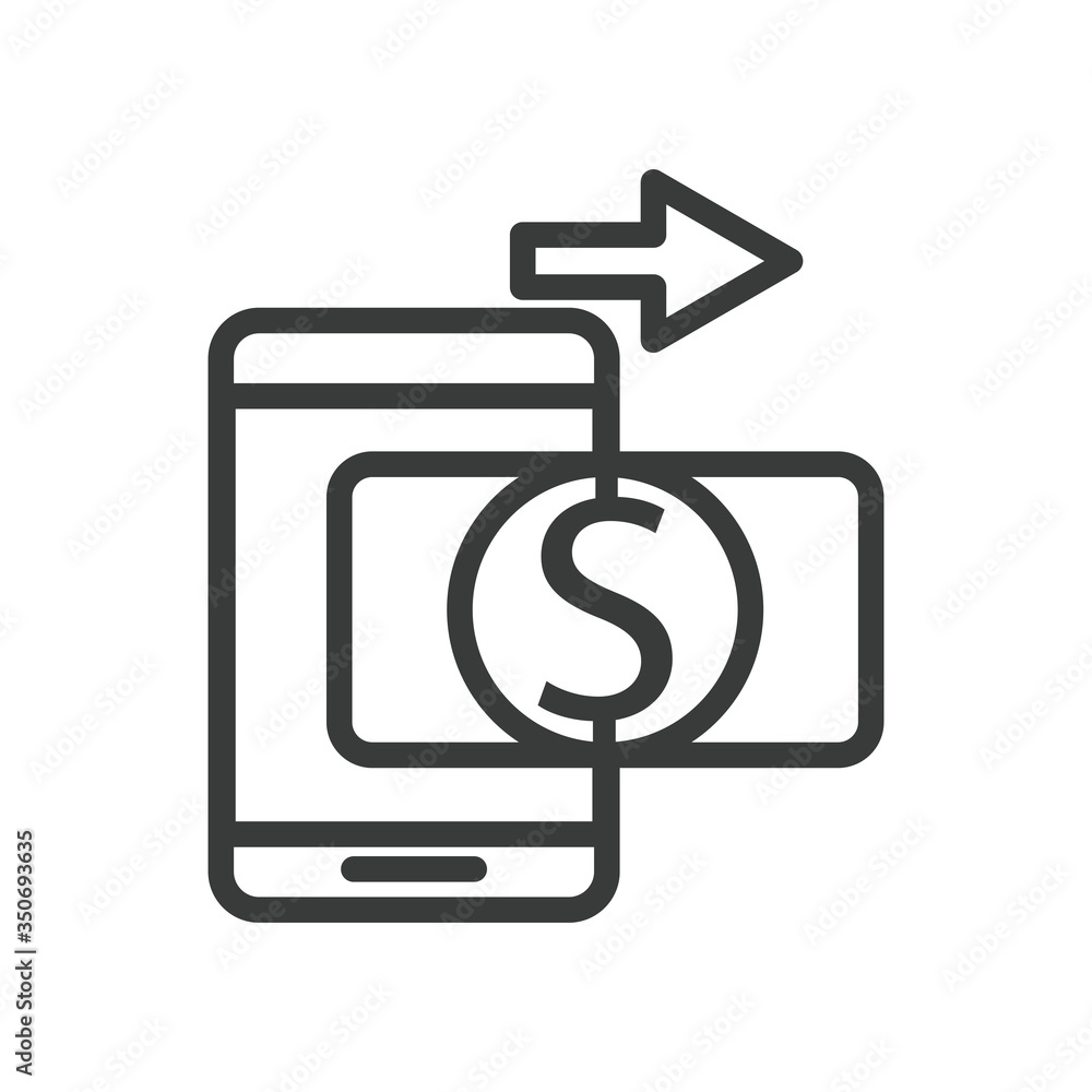 smartphone with bill dollar and arrow line style smartphone with bill dollar and arrow line style