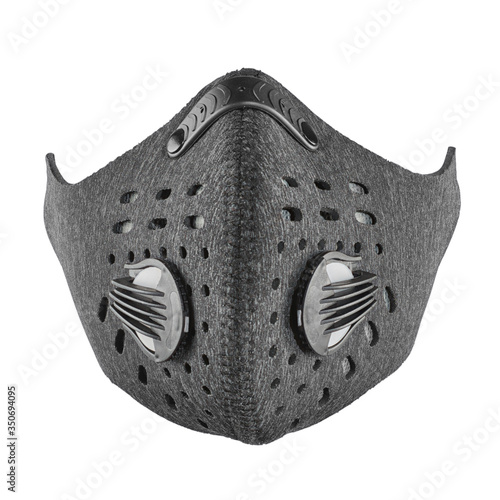 Black respirator mask front view isolated with clipping path