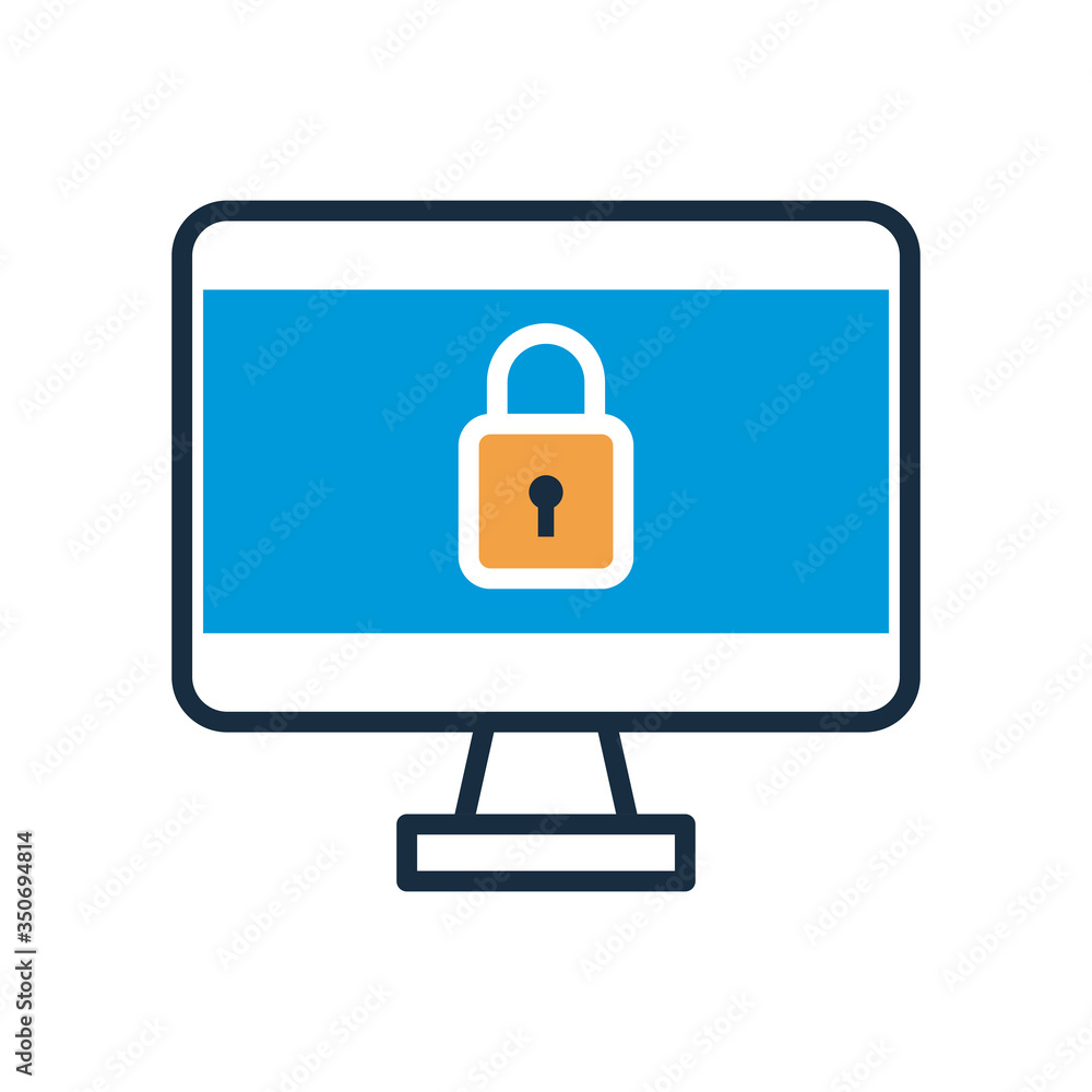 desktop with padlock fill style icon desktop with padlock fill style icon