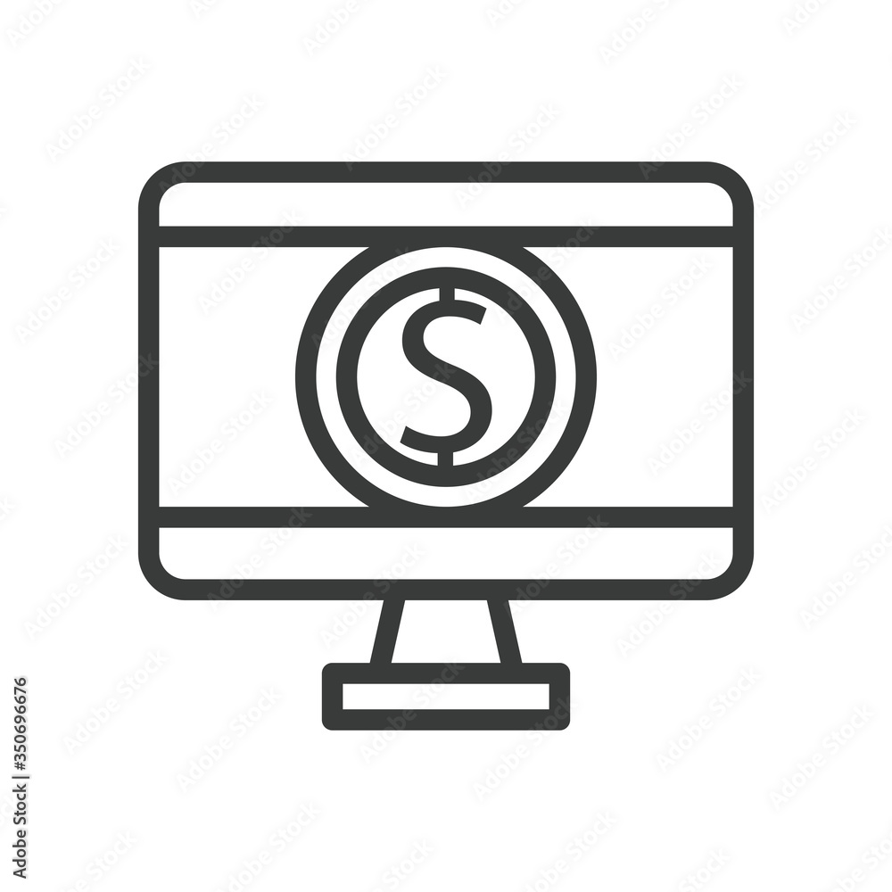 computer desktop with coin line style icon computer desktop with coin line style icon