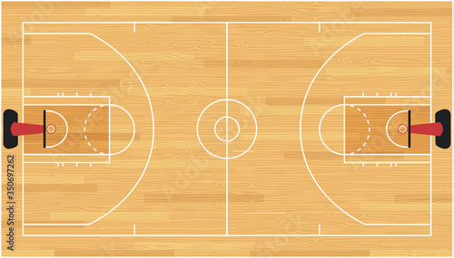 Basketball court floor with hardwood texture. Vector illustration.