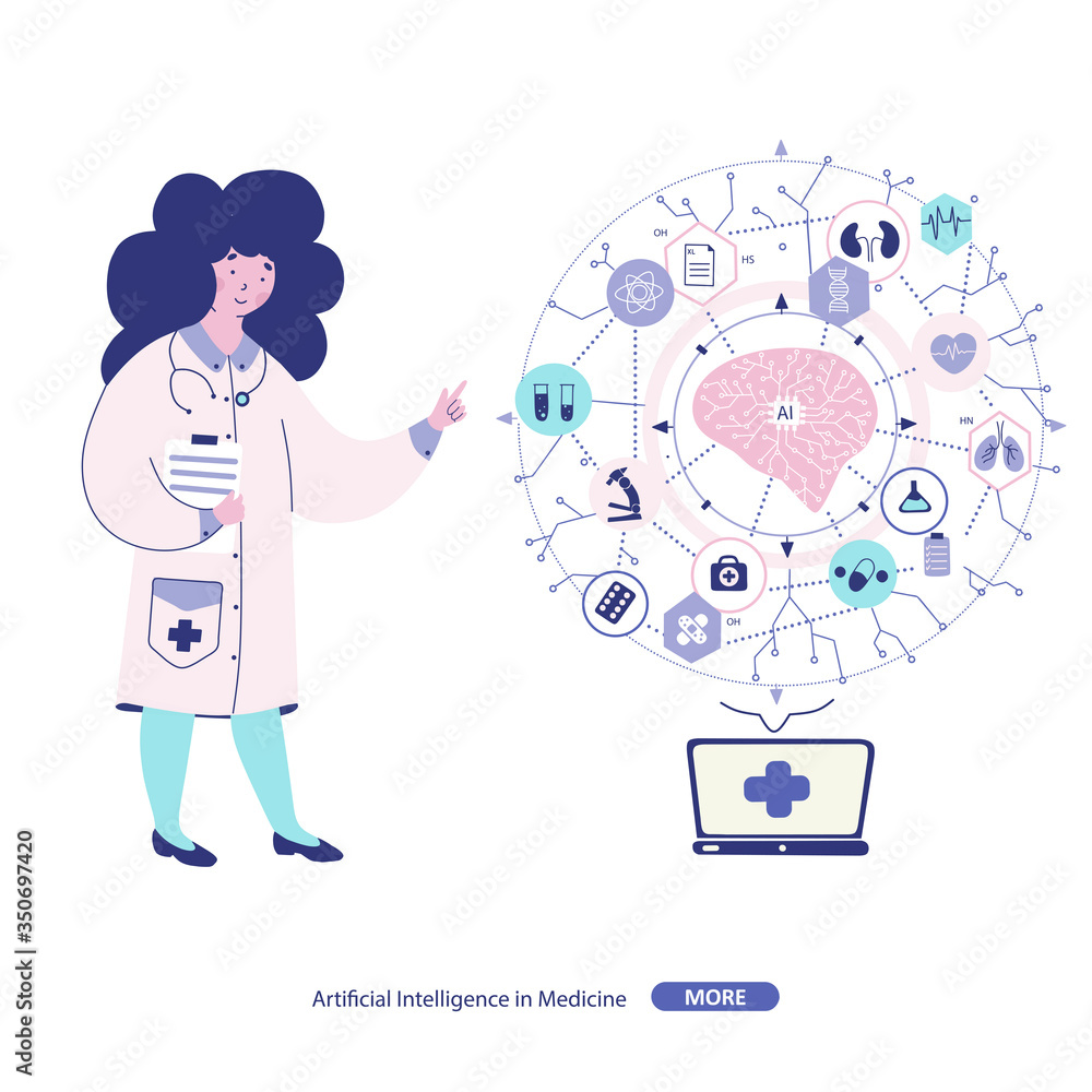 Artificial intelligence medicinevector. Concept of the AI diagnostics and calculations. Artificial intelligence medicinevector. Concept of the AI diagnostics and calculations.