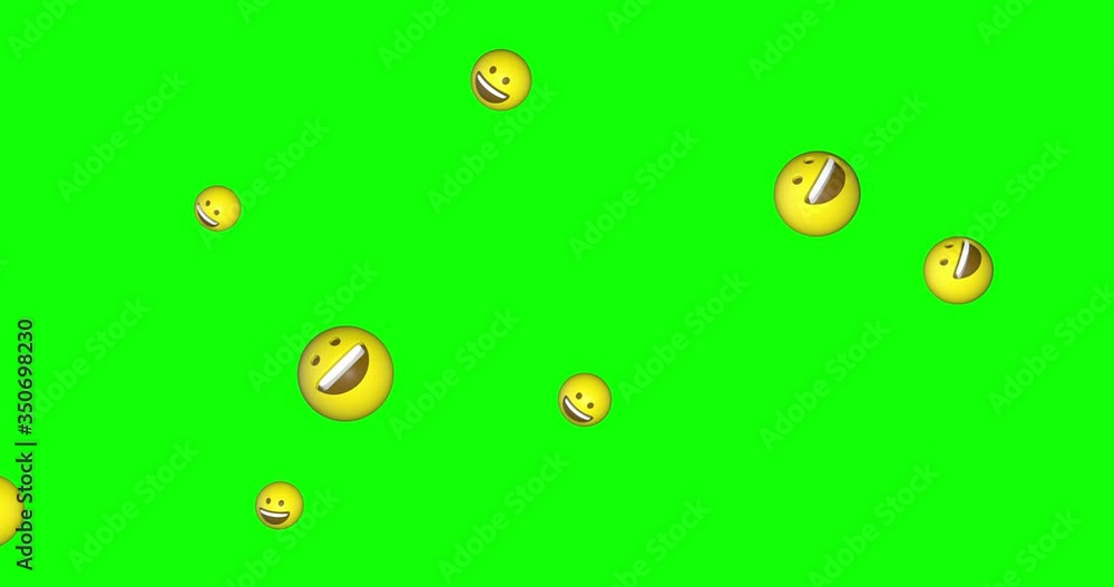 Emoji emoticon happy smiling open mouth face falling green screen chroma key animation 3d Emoji emoticon happy smiling open mouth face falling green screen chroma key animation 3d