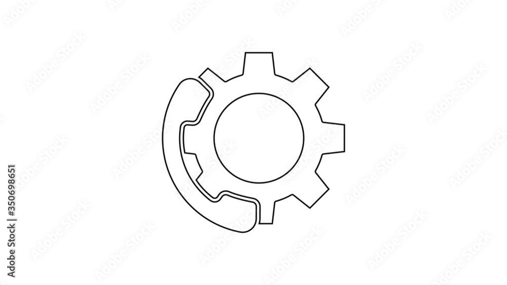 Black line Telephone 24 hours support icon isolated on white background. All-day customer support call-center. Full time call services. 4K Video motion graphic animation