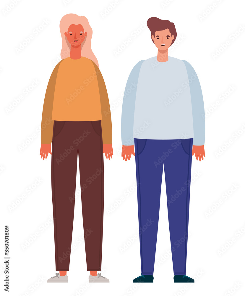 Woman and man avatar cartoon vector design