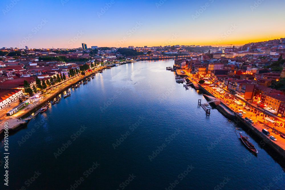 Fototapeta premium Douro river aerial panoramic view, Porto