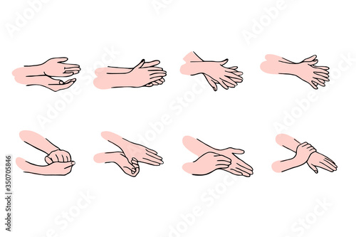 How to clean your hands properly Rules for Disinfection and hand washing.The hygienic and medical treatment of an infection. Hand-drawn vector illustration in the Doodle style.