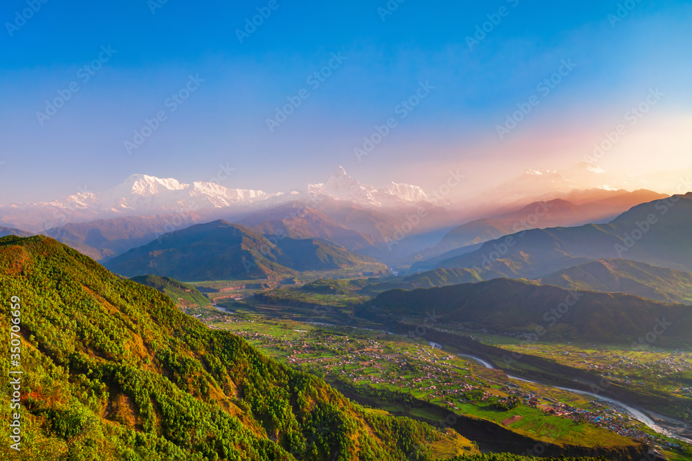 Annapurna mountains aerial panoramic view, Pokhara