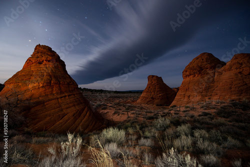 Red Sandstone Rock Formation in Remote Arizona Desert Under a St photo