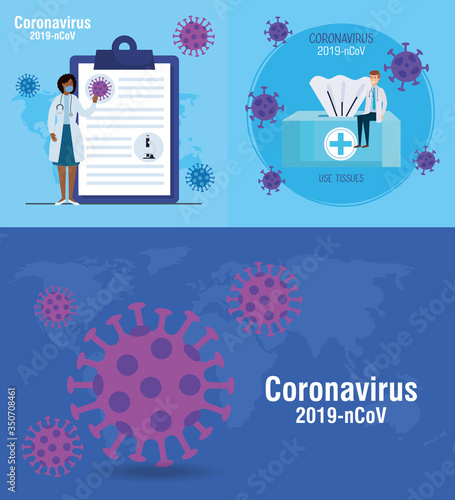 set banners of 2019 ncov information vector illustration design