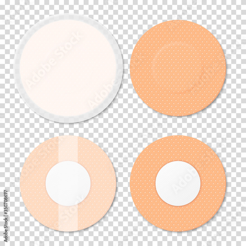 Vector 3d Realistic Medical Patch Icon Set Closeup Isolated on Transparent Background. Design Template Adhesive Bandage Elastic Medical Plasters. Front and Back Side View