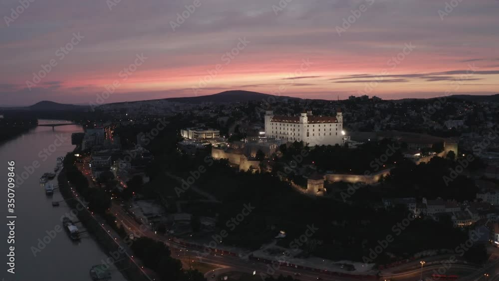Bratislava Castle Aerial during Sunset, D-Log Bratislava Castle Aerial during Sunset, D-Log