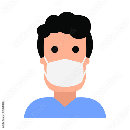 Faceless man (upper body) wearing a mask vector illustration icon / Coronavirus (influenza hay fever etc.) prevention.