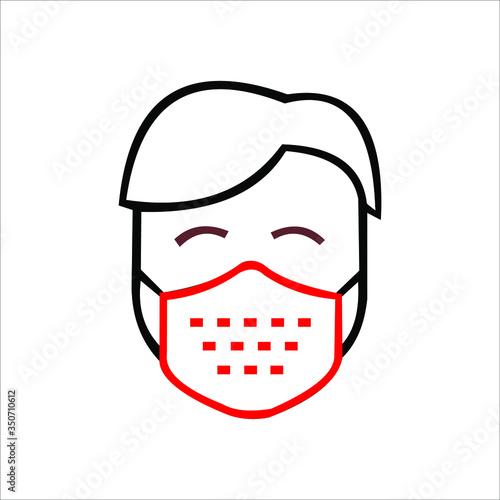 Faceless man (upper body) wearing a mask vector illustration icon / Coronavirus (influenza hay fever etc.) prevention.
