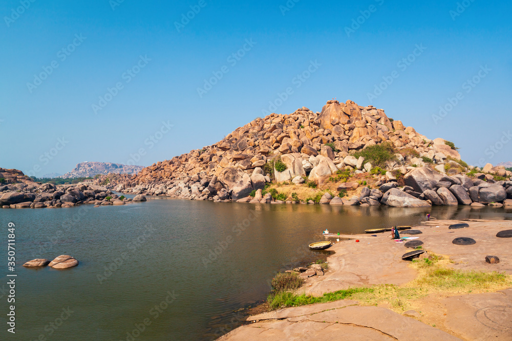Mountain with boulders in Hampi