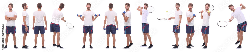 panoramic collage of male handyman isolated on white panoramic collage of male handyman isolated on white