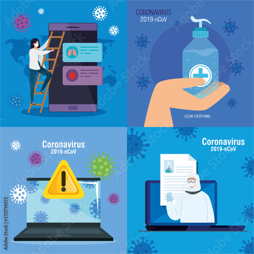 set banners of 2019 ncov information vector illustration designs
