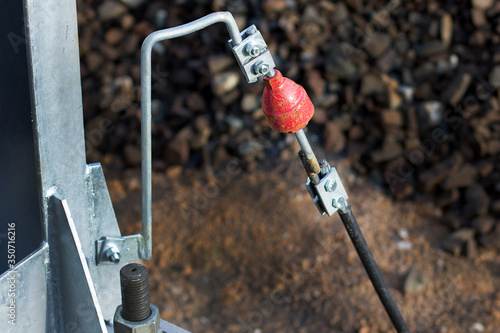 Red spark gap. Spark discharger for metal rails. Close up.