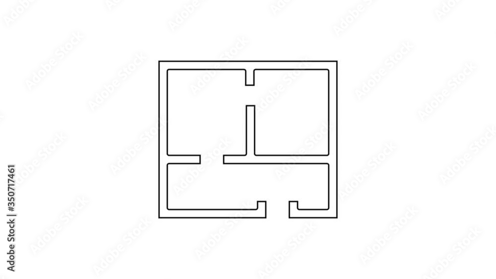 Black line House plan icon isolated on white background. 4K Video motion graphic animation Black line House plan icon isolated on white background. 4K Video motion graphic animation