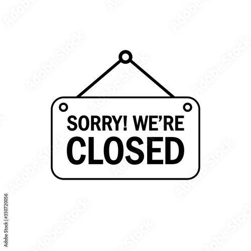 Plate closed sign for door. Shop icon flat style, sign on isolated white background. EPS 10 vector.