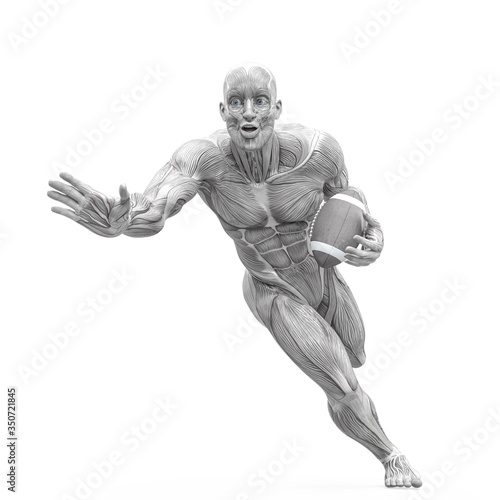 muscleman anatomy heroic body playing american football in white background