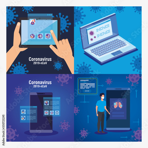 set banners of searching 2019 ncov information online vector illustration design