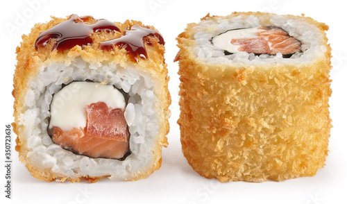 Tempura sushi roll with salmon