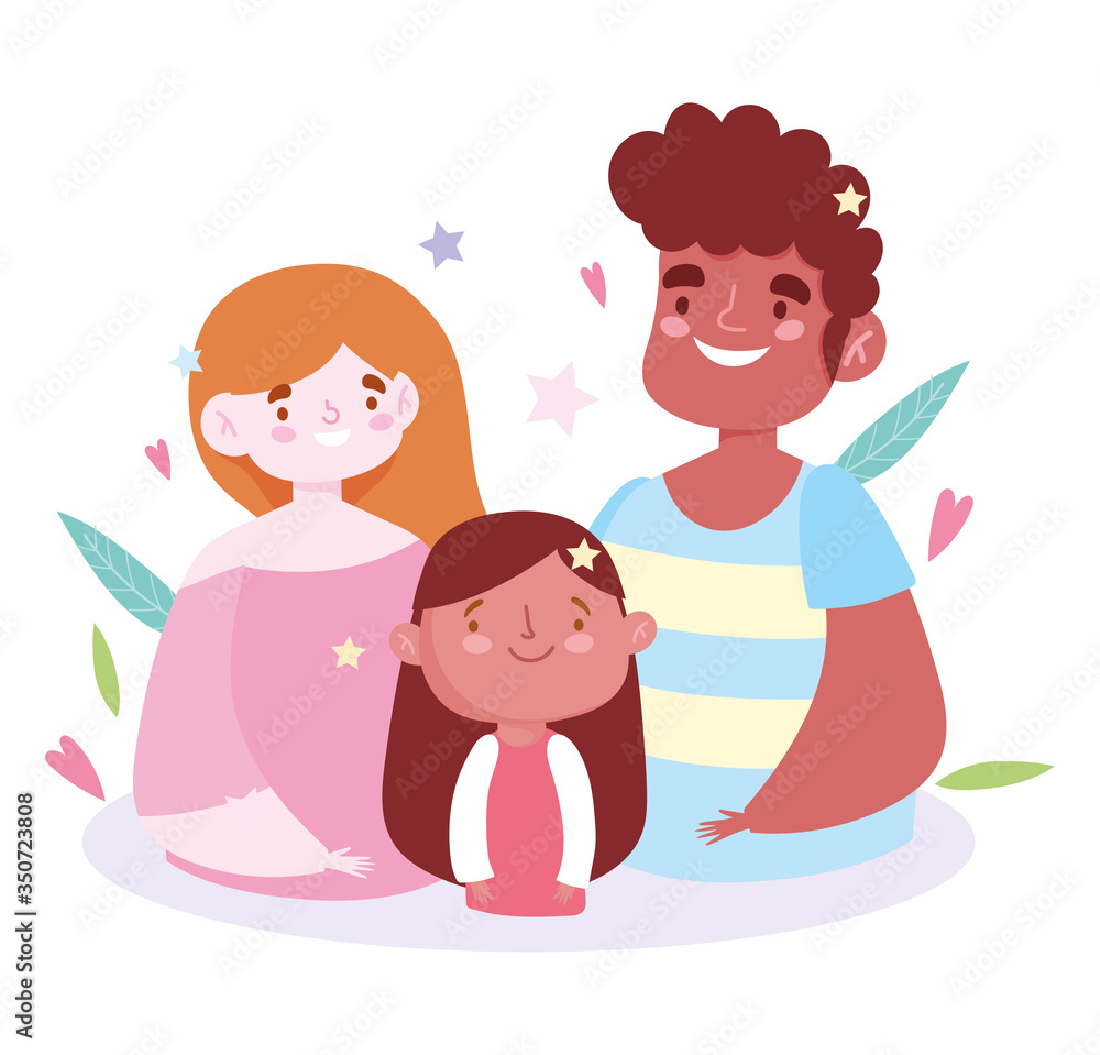 Mother father and daughter with leaves and hearts vector design Mother father and daughter with leaves and hearts vector design